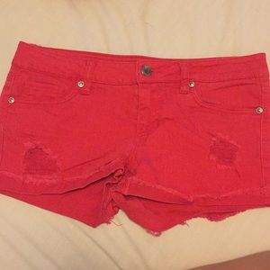 Red jean shorts